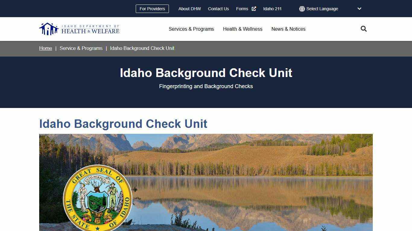 Idaho Background Check Unit | Idaho Department of Health and Welfare